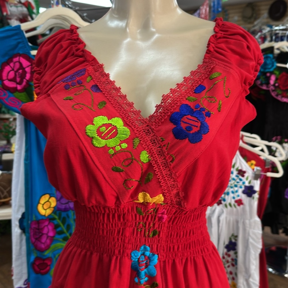 Vely Mexican Red V-Neck Dress - Picture 8 of 11